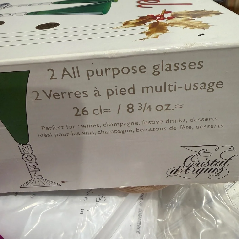 Cristal d'Arques Noel Christmas Glasses in Green Color Set of 2